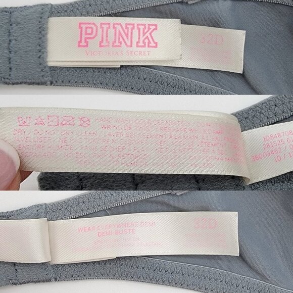 PINK Victorias Secret Wear Everywhere Demi Bra Size 32D Demi Buste Bra Gray - Picture 9 of 11
